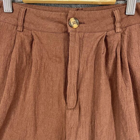 SHEIN Shorts Womens Large Brown Pleated High Waist Cuffed Hem Pockets Belt Loops - Picture 2 of 16